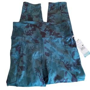 Balance Collection NWT Women's Leggings Teal Watercolor Gardens Large